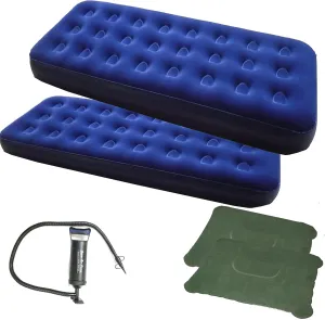 Zaltana 2-Pcs Single Size Air Mattress with Double Action Hand Pump & 2 Inflatable Pillow Combo (AMSx2 AP3 PL1x2)