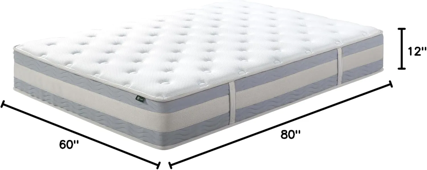 ZINUS 12 Inch Cooling Comfort Support Hybrid Mattress [New Version], Queen, Fiberglass Free, Medium Plush, Cooling Motion Isolation, Certified Safe Foams & Fabric, Mattress in A Box