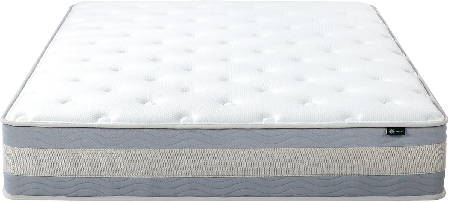 ZINUS 12 Inch Cooling Comfort Support Hybrid Mattress [New Version], Queen, Fiberglass Free, Medium Plush, Cooling Motion Isolation, Certified Safe Foams & Fabric, Mattress in A Box