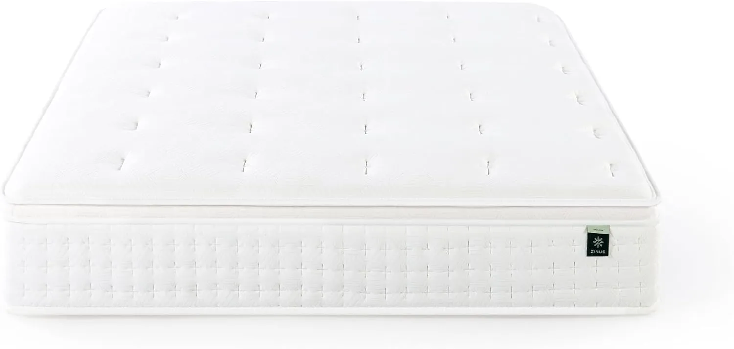 ZINUS 12 Inch Euro Top Pocket Spring Hybrid Mattress, Queen, Pressure Relief, Pocket Innersprings for Motion Isolation, Mattress in A Box