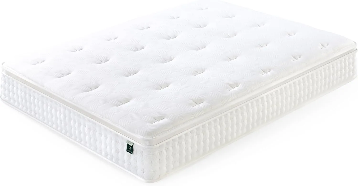 ZINUS 12 Inch Euro Top Pocket Spring Hybrid Mattress, Queen, Pressure Relief, Pocket Innersprings for Motion Isolation, Mattress in A Box