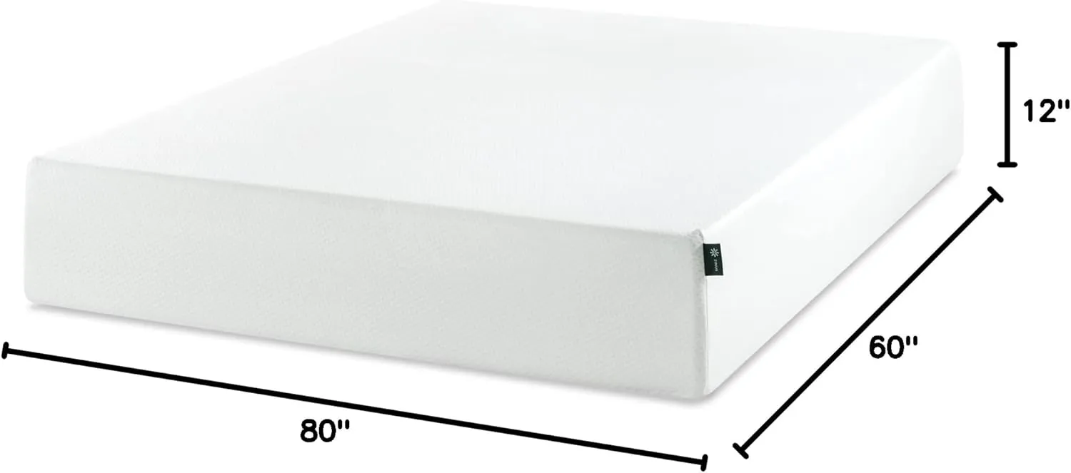 ZINUS 12 Inch Green Tea Memory Foam Mattress [New Version], Fiberglass free, Medium Firm Feel, Zoned Pressure Relief, Certified Safe Foams & Fabric, Bed-In-A-Box, Queen