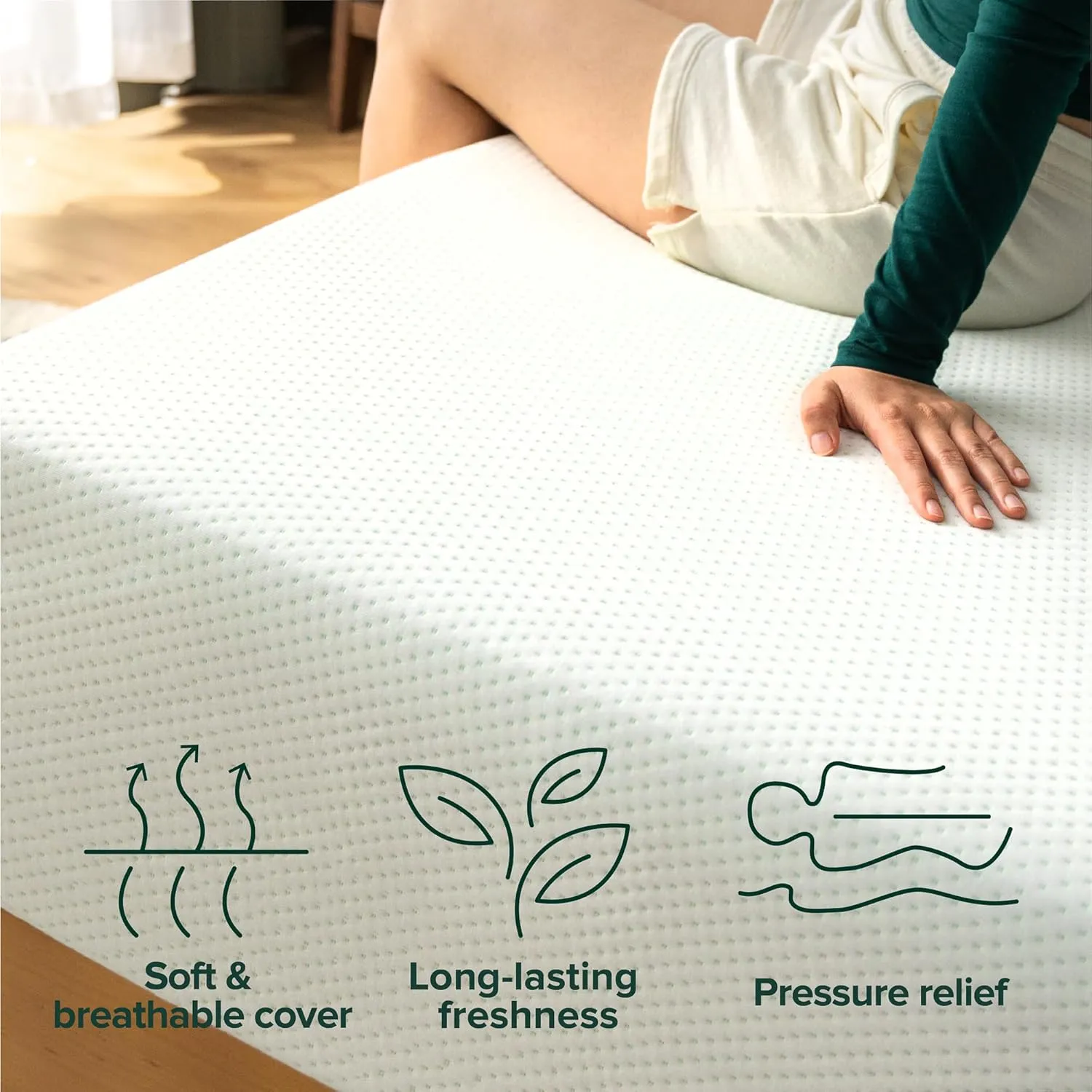 ZINUS 12 Inch Green Tea Memory Foam Mattress [New Version], Fiberglass free, Medium Firm Feel, Zoned Pressure Relief, Certified Safe Foams & Fabric, Bed-In-A-Box, Queen