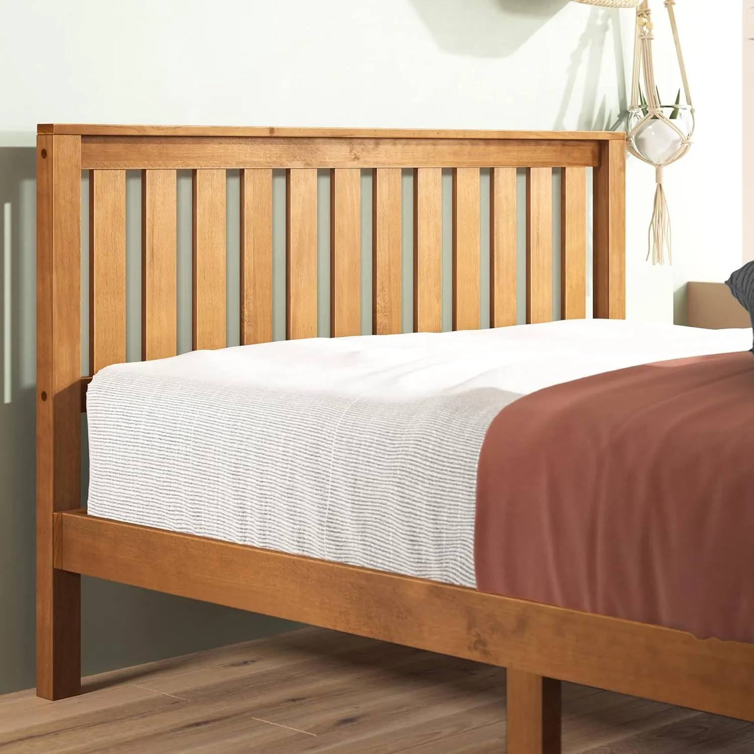 Zinus 12 Inch Solid Wood Platform Bed with Headboard/No Box Spring Needed/Wood Slat Support/Rustic Pine Finish, Queen