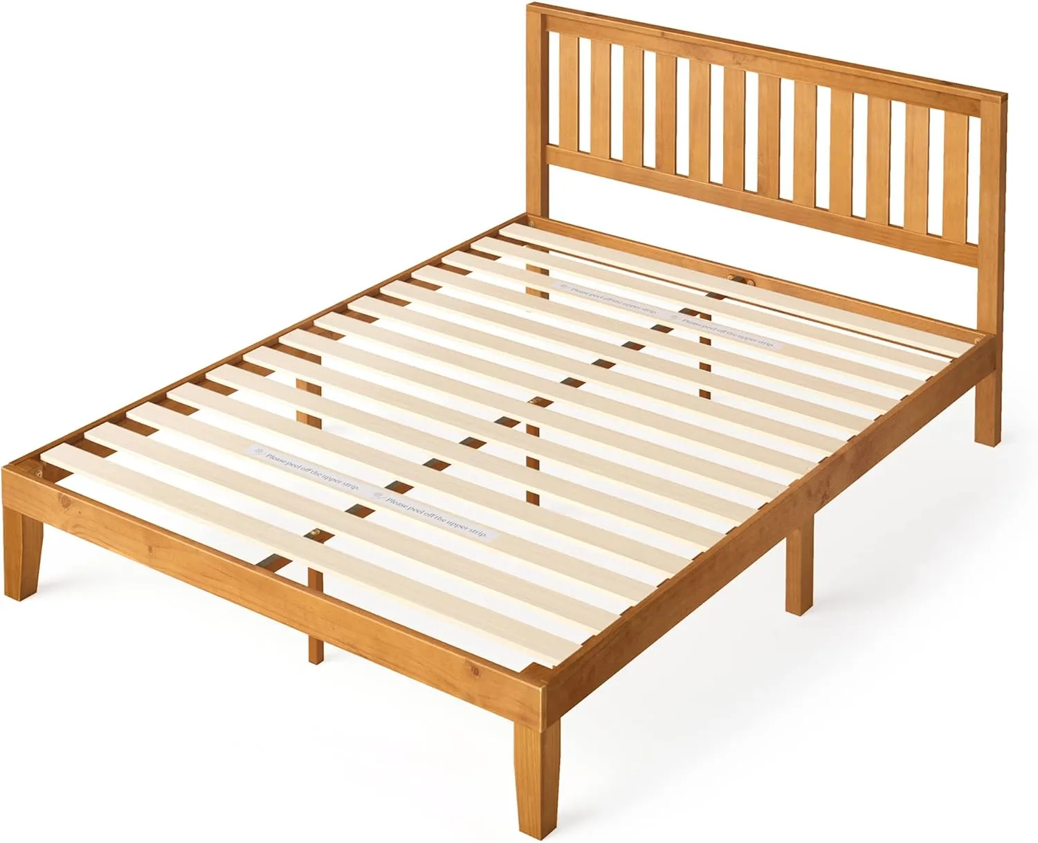 Zinus 12 Inch Solid Wood Platform Bed with Headboard/No Box Spring Needed/Wood Slat Support/Rustic Pine Finish, Queen