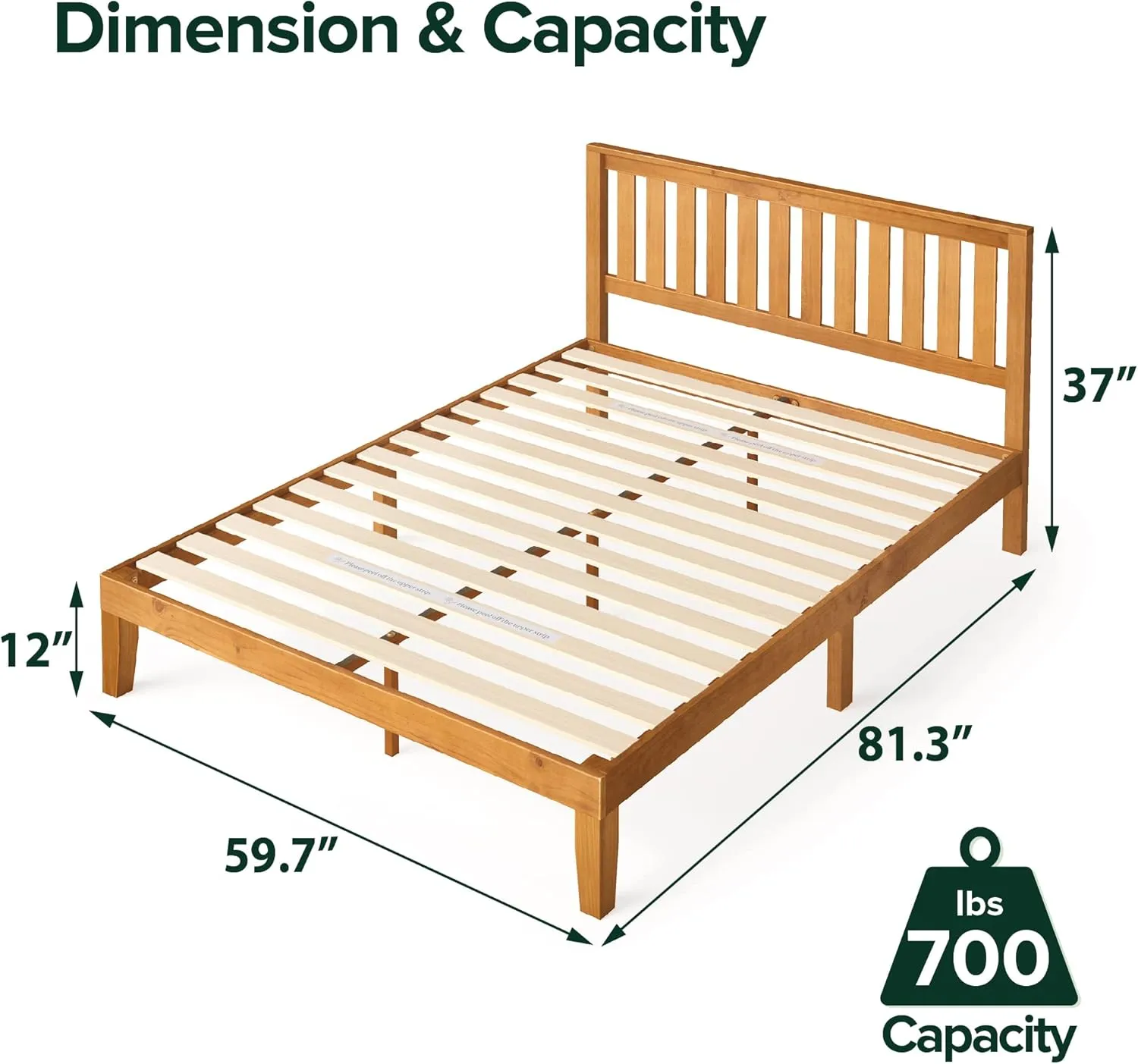 Zinus 12 Inch Solid Wood Platform Bed with Headboard/No Box Spring Needed/Wood Slat Support/Rustic Pine Finish, Queen