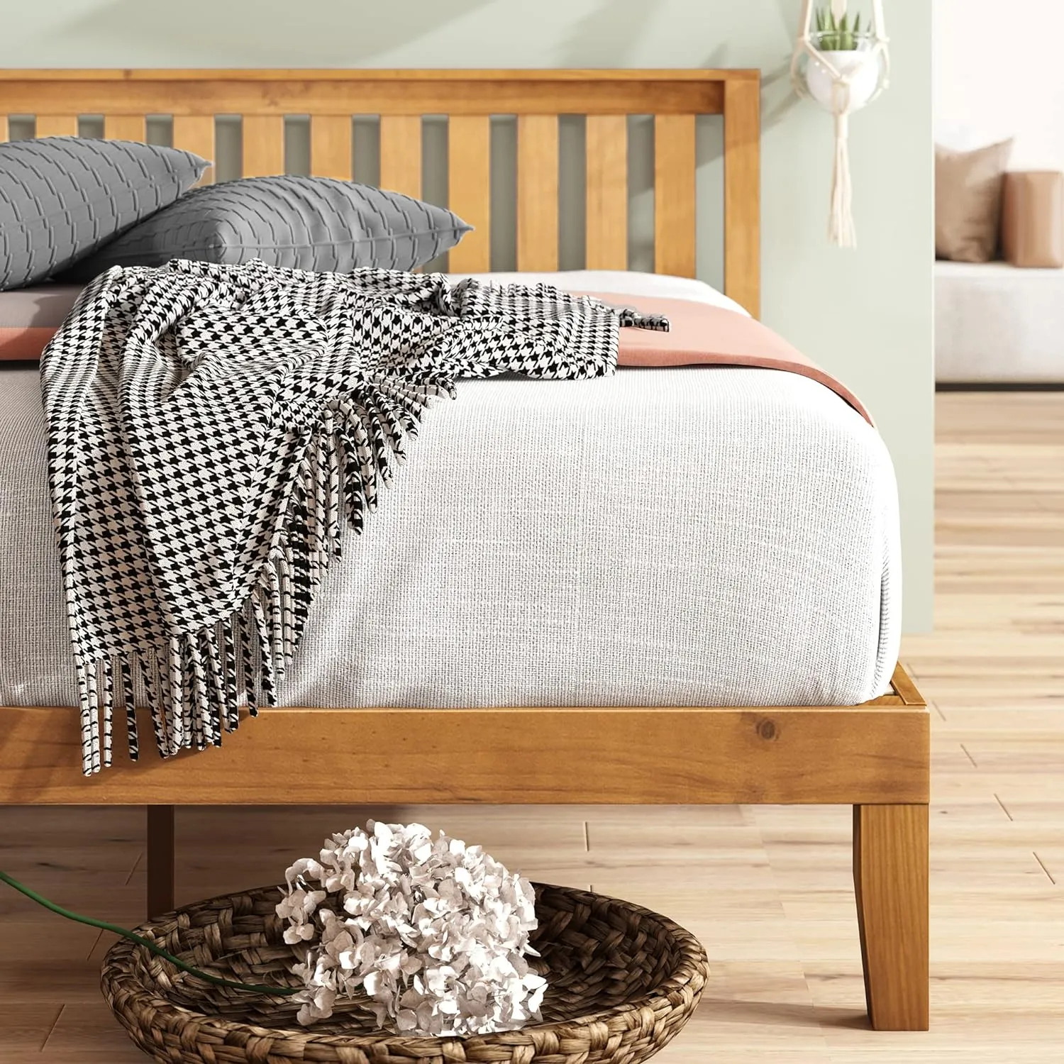 Zinus 12 Inch Solid Wood Platform Bed with Headboard/No Box Spring Needed/Wood Slat Support/Rustic Pine Finish, Queen