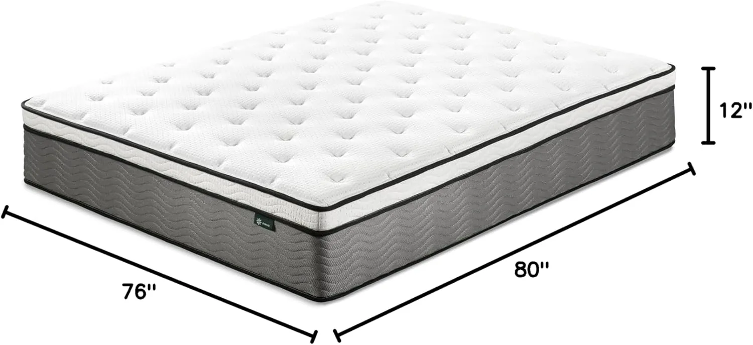 ZINUS 12 Inch True Support Hybrid Mattress [New Version], King, Fiberglass Free, Medium Feel, Motion Isolation, Certified Safe Foams & Fabric, Mattress in A Box
