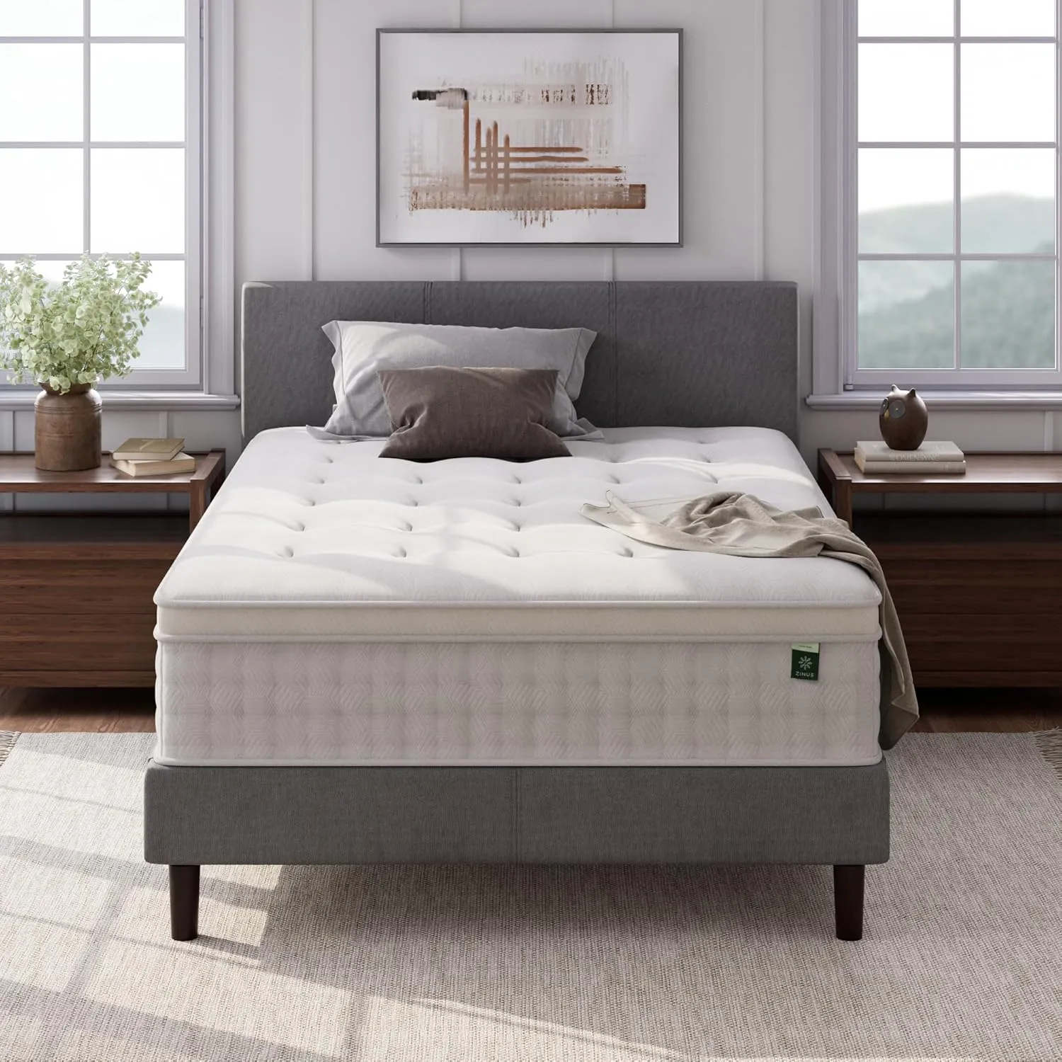 ZINUS 13 Inch Euro Top Pocket Spring Hybrid Mattress, Queen, Pressure Relief, Pocket Innersprings for Motion Isolation, Mattress in A Box