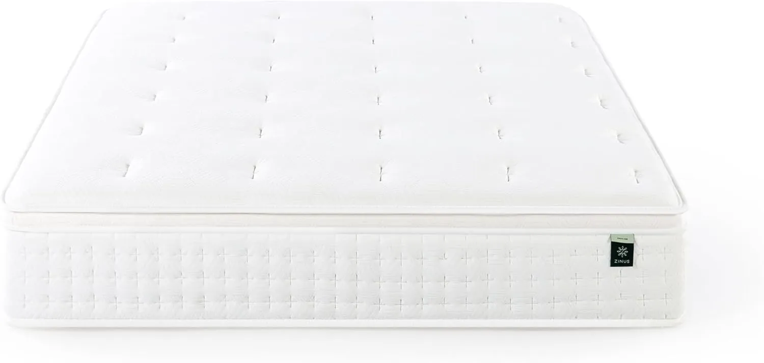 ZINUS 13 Inch Euro Top Pocket Spring Hybrid Mattress, Queen, Pressure Relief, Pocket Innersprings for Motion Isolation, Mattress in A Box