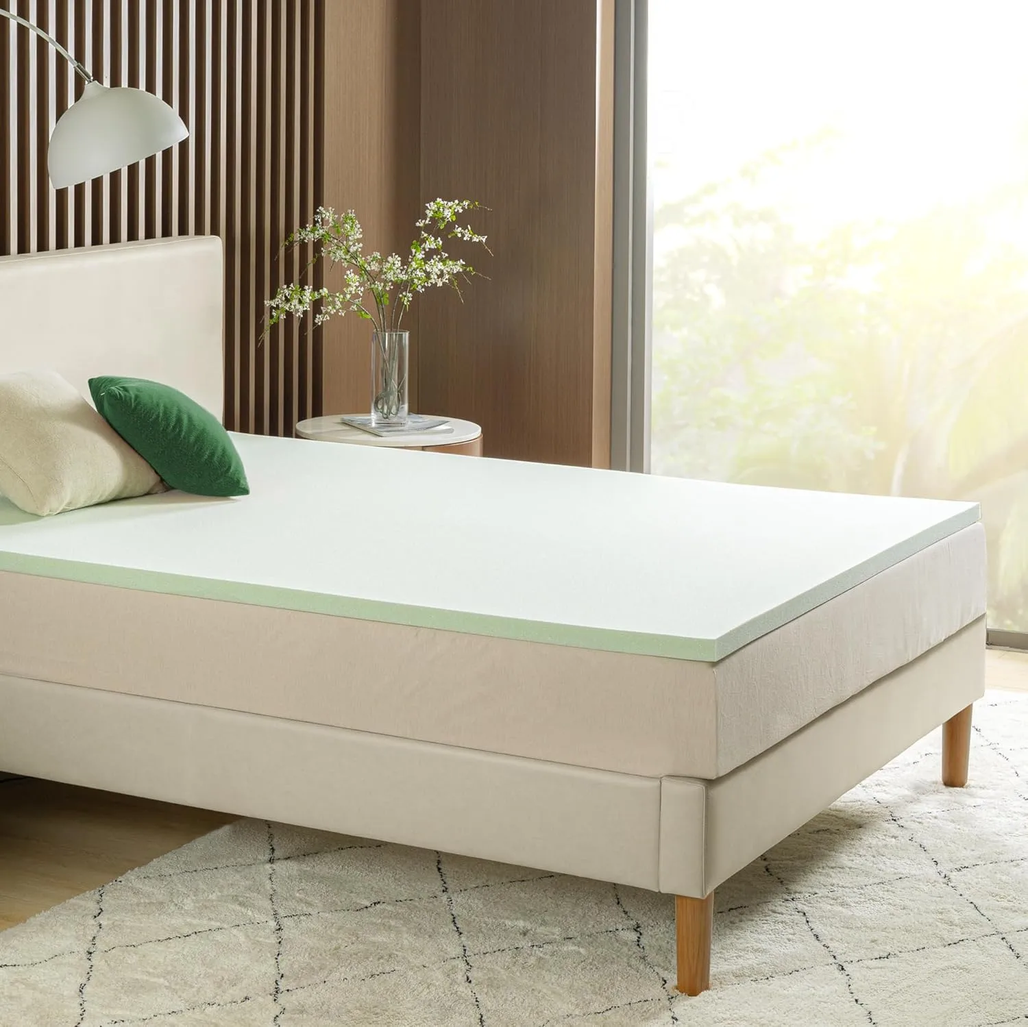 ZINUS 2 Inch Green Tea Memory Foam Mattress Topper, Smaller, More Convenient WonderBox Packaging, Pressure-Relieving Layers, CertiPUR-US Certified, Queen