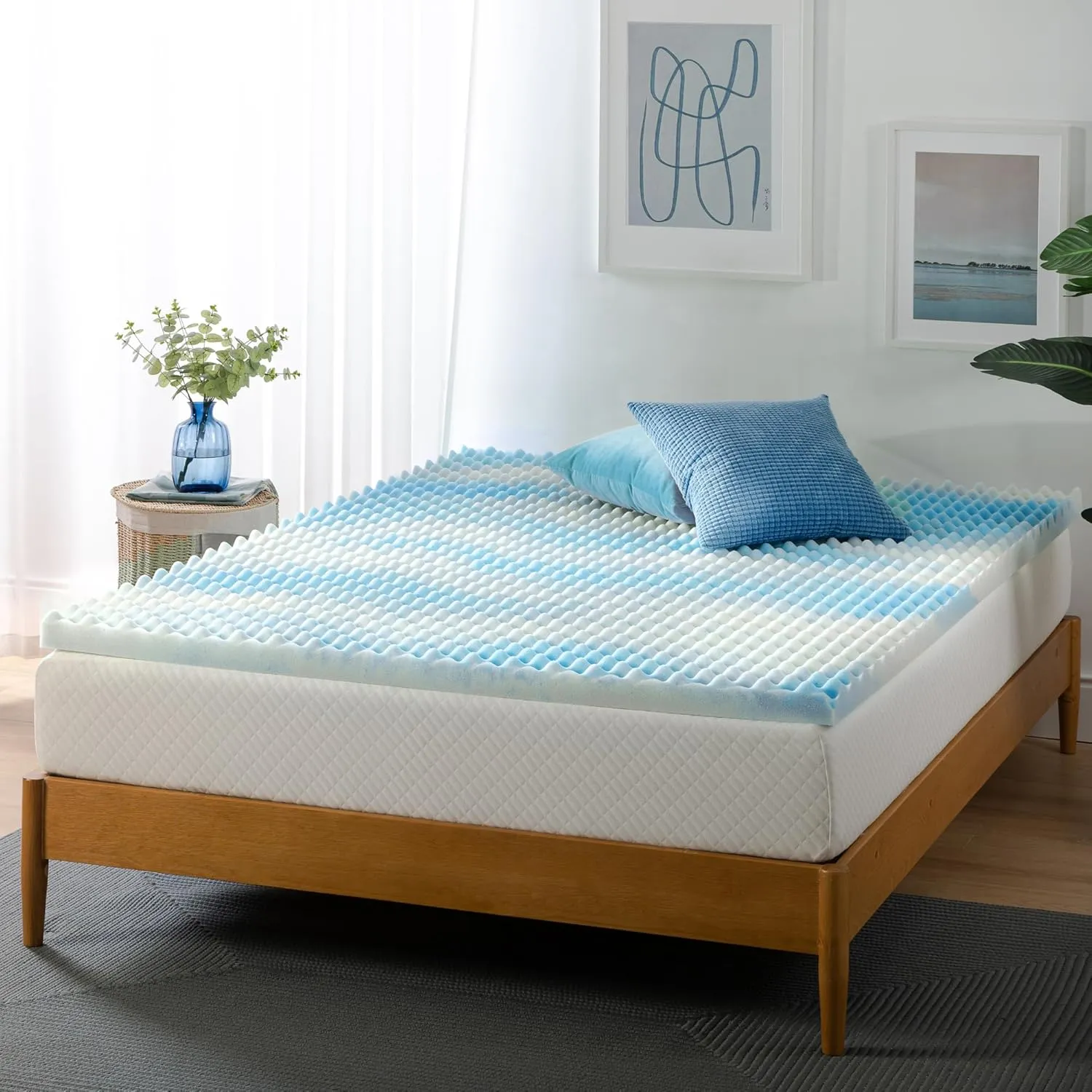 ZINUS 2 Inch Swirl Gel Cooling Memory Foam Mattress Topper, Smaller, More Convenient WonderBox Packaging, Cooling, Airflow Design, CertiPUR-US Certified, Queen