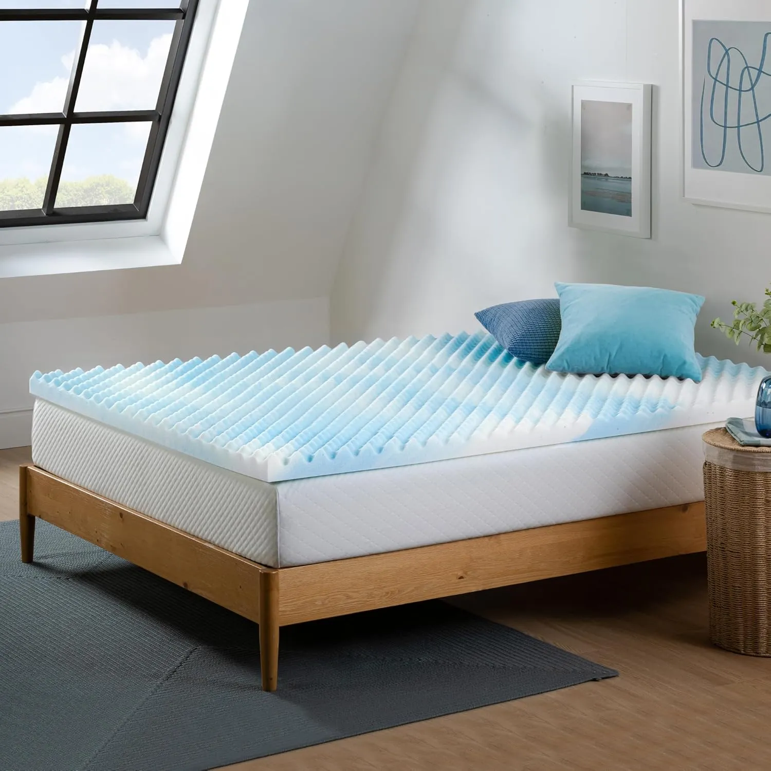 ZINUS 2 Inch Swirl Gel Cooling Memory Foam Mattress Topper, Smaller, More Convenient WonderBox Packaging, Cooling, Airflow Design, CertiPUR-US Certified, Queen