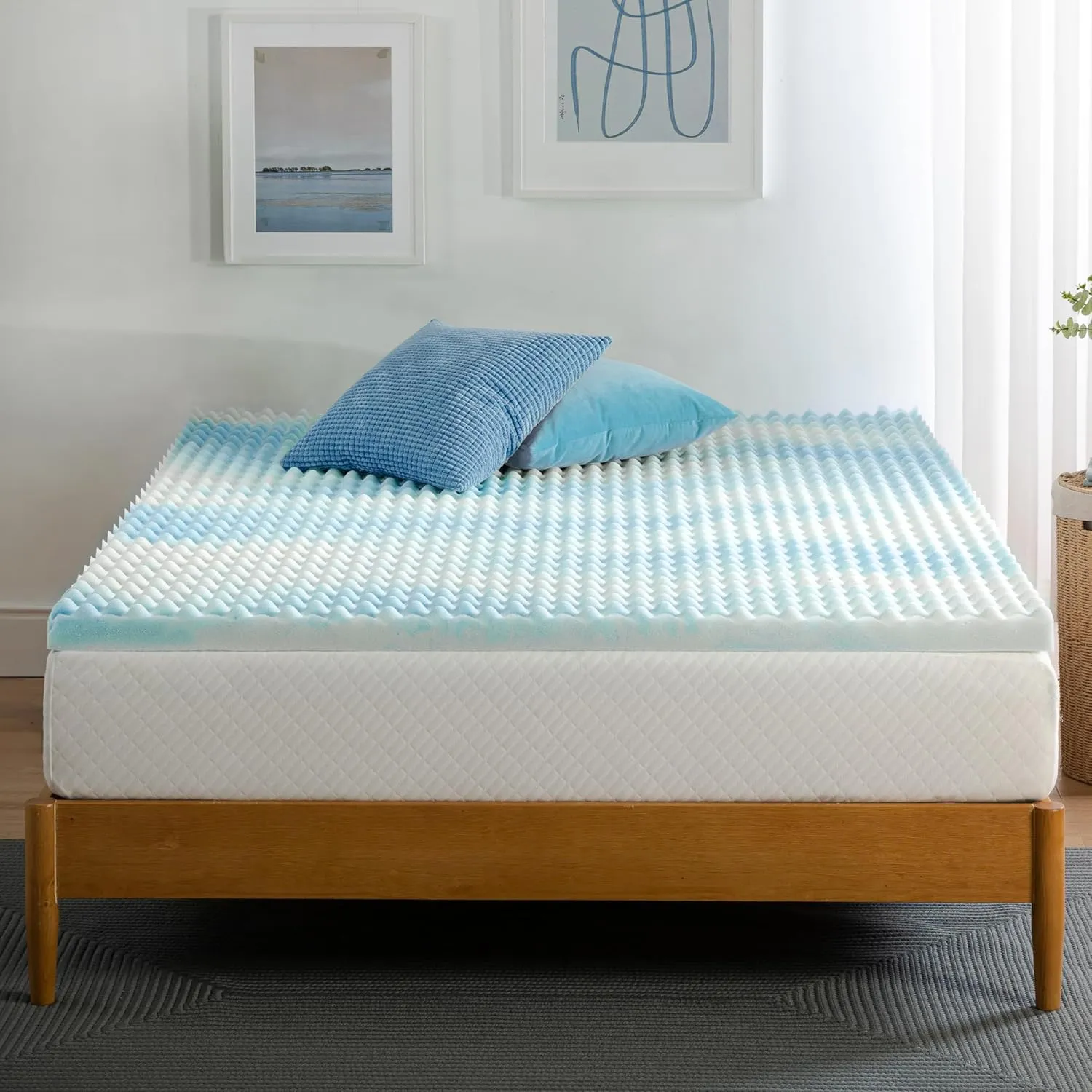 ZINUS 2 Inch Swirl Gel Cooling Memory Foam Mattress Topper, Smaller, More Convenient WonderBox Packaging, Cooling, Airflow Design, CertiPUR-US Certified, Queen