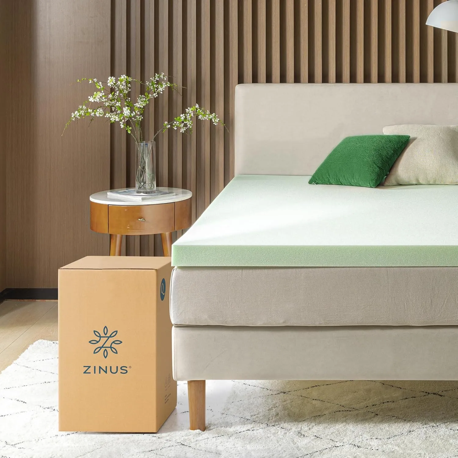 ZINUS 3 Inch Green Tea Memory Foam Mattress Topper, Smaller, More Convenient WonderBox Packaging, Pressure-Relieving Layers, CertiPUR-US Certified, Full
