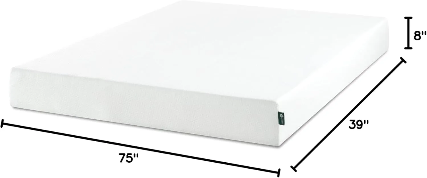 ZINUS 8 Inch Green Tea Memory Foam Mattress [New Version], Twin, Fiberglass free, Medium Firm Feel, Zoned Pressure Relief, Certified Safe Foams & Fabric, Mattress in A Box