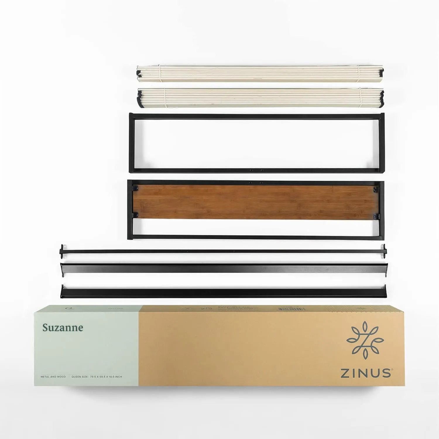 ZINUS GOOD DESIGN Award Winner Suzanne 14 Inch Bamboo and Metal Platforma Bed Frame, No Box Spring Needed, Wood Slat Support, Chestnut Brown, Queen
