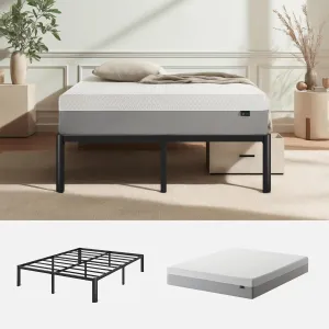 Zinus Set:12 Inch Green Tea Essential Memory Foam Mattress [New Version], Full, Medium Feel   Van 16 Inch Metal Platform Bed, Steel Slat Support, Black, Full