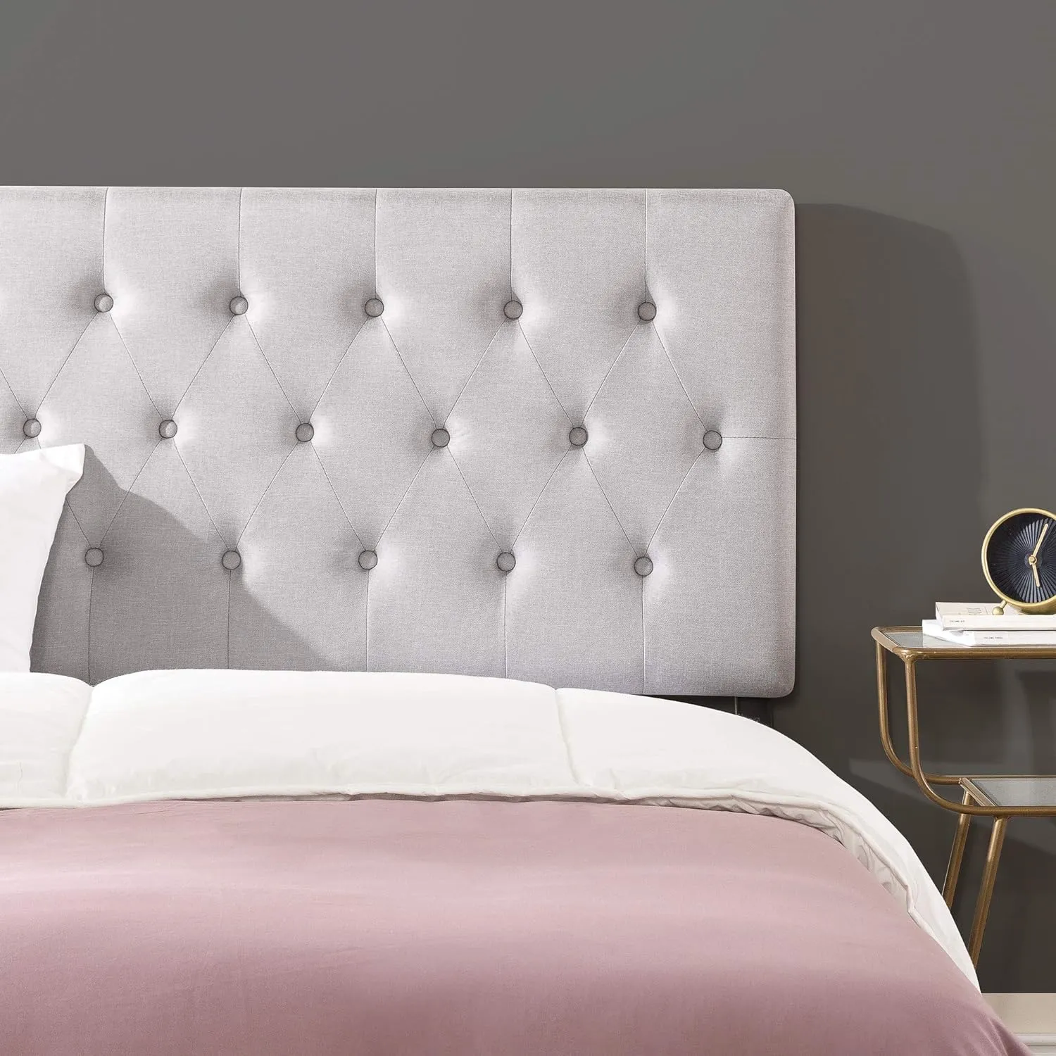 ZINUS Trina Upholstered Headboard, Button Tufted Upholstery, Adjustable Height, Easy Assembly, Light Grey, Queen