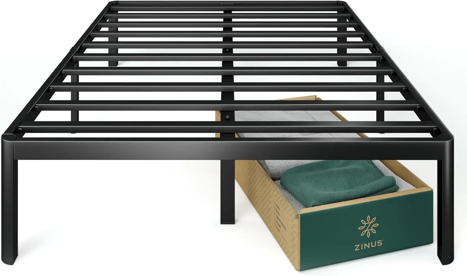 ZINUS Van 16 Inch Metal Platform Bed Frame, Steel Slat Support, No Box Spring Needed, Easy Assembly, Black, Queen