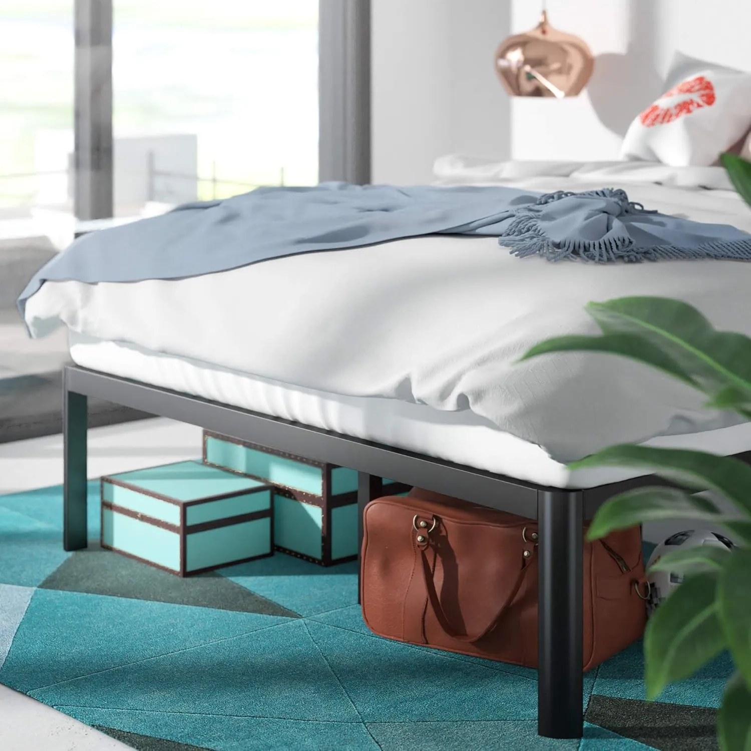 ZINUS Van 16 Inch Metal Platform Bed Frame, Steel Slat Support, No Box Spring Needed, Easy Assembly, Black, Queen