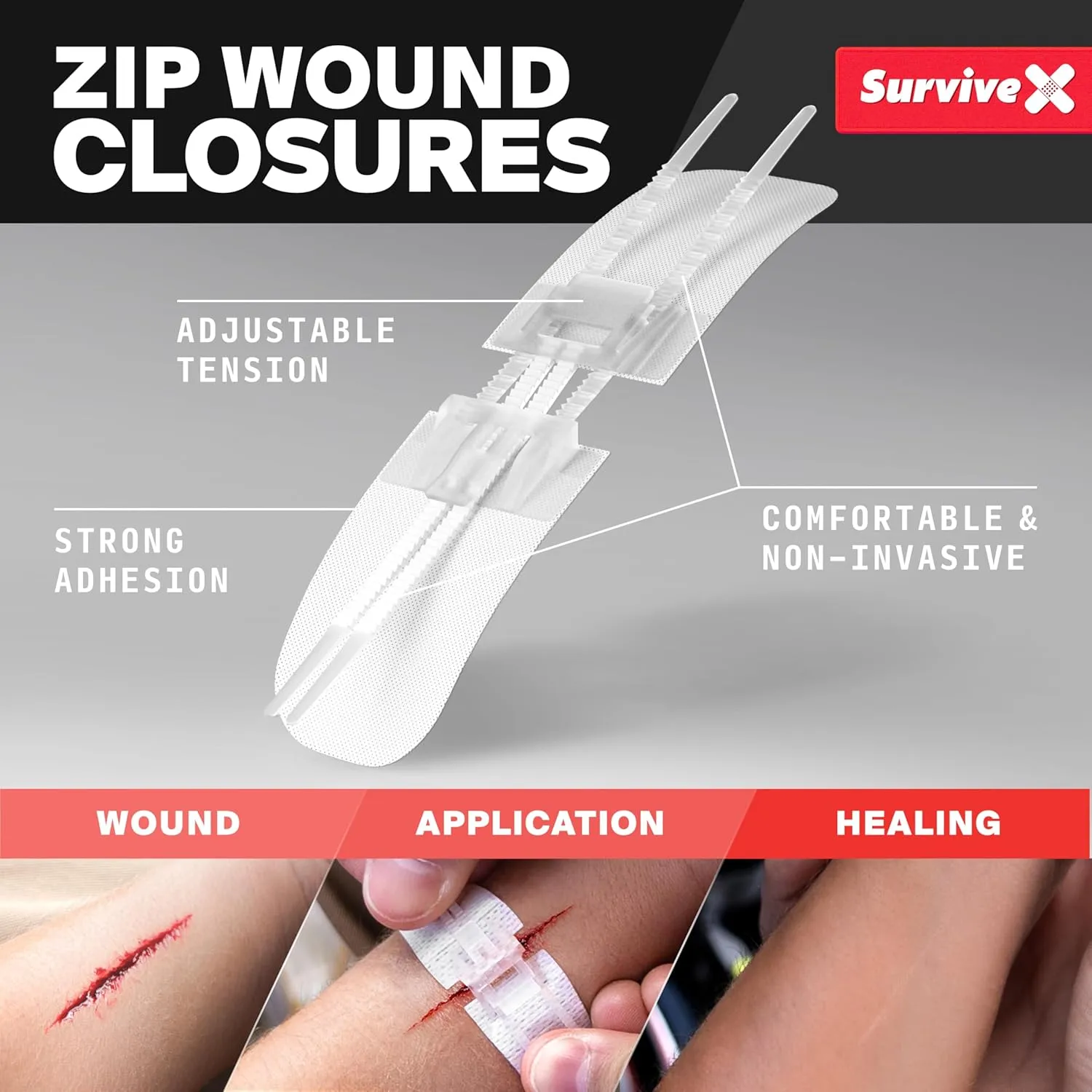 Zip Stitch Wound Closure Strips - Repair Wounds Without Stitches - Zipstitch Sutures - Laceration Closures - FSA HSA Approved - 3 PCS