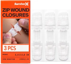 Zip Stitch Wound Closure Strips - Repair Wounds Without Stitches - Zipstitch Sutures - Laceration Closures - FSA HSA Approved - 3 PCS