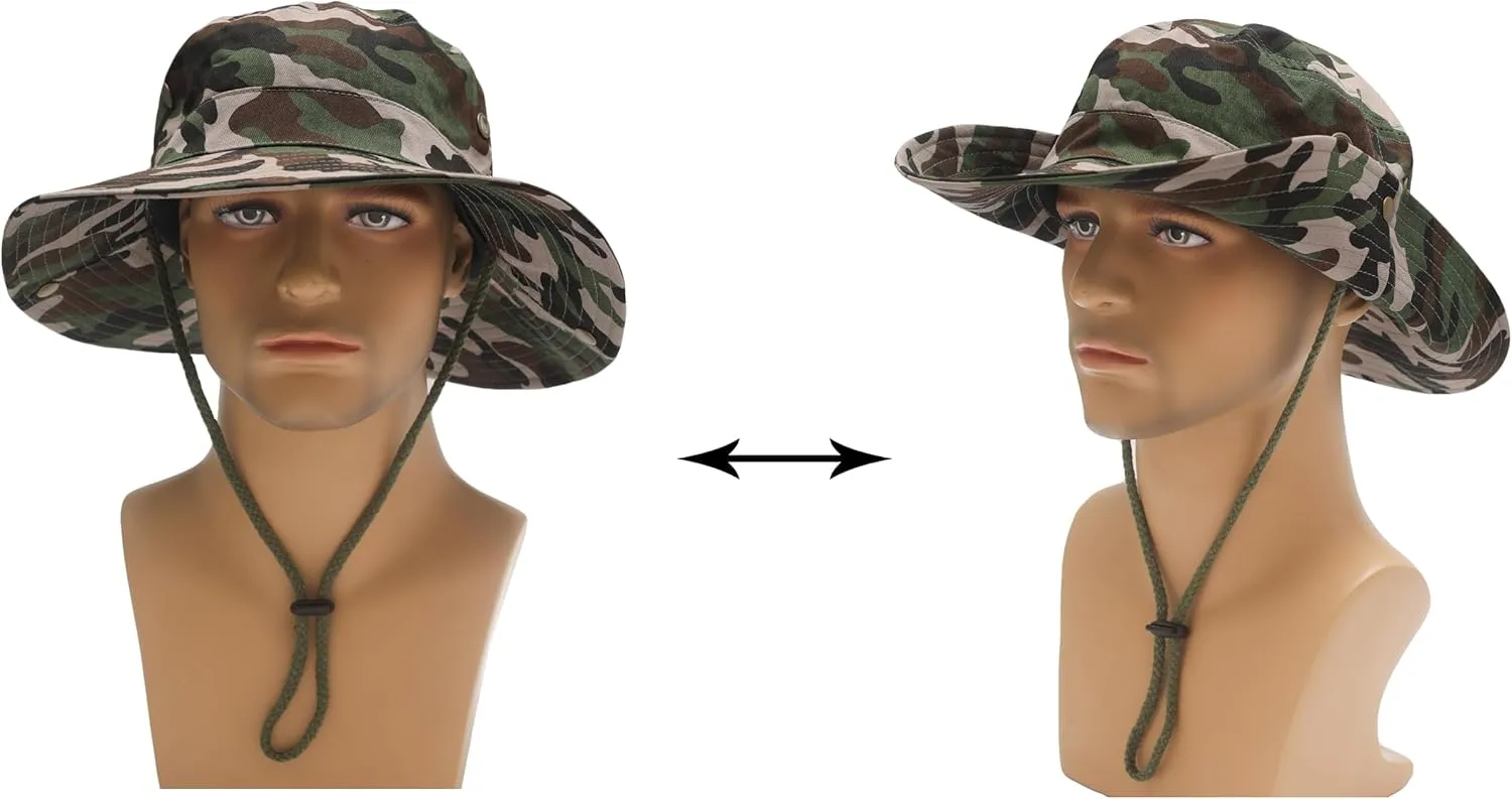 ZLYC Mens Waterproof Camo Sun Hat Wide Brim Packable Outdoor Mesh Fishing Bucket Hats