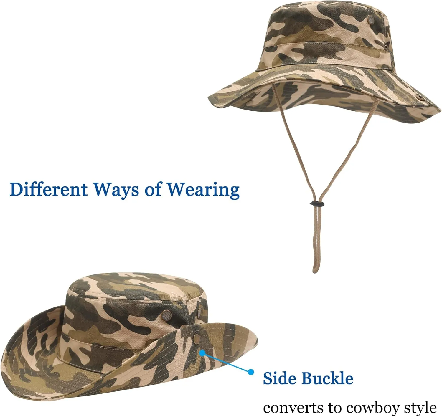 ZLYC Mens Waterproof Camo Sun Hat Wide Brim Packable Outdoor Mesh Fishing Bucket Hats