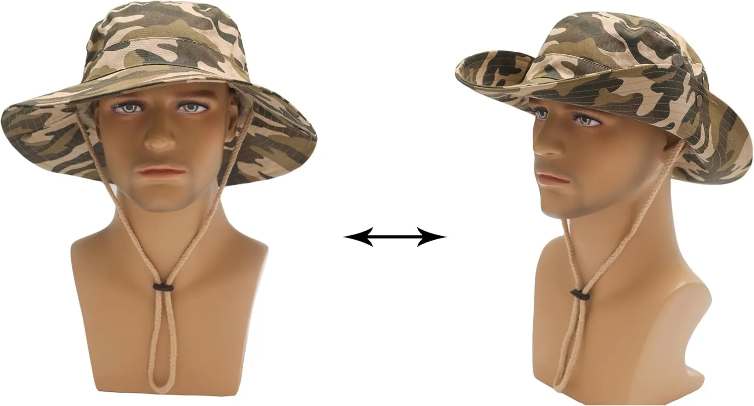 ZLYC Mens Waterproof Camo Sun Hat Wide Brim Packable Outdoor Mesh Fishing Bucket Hats