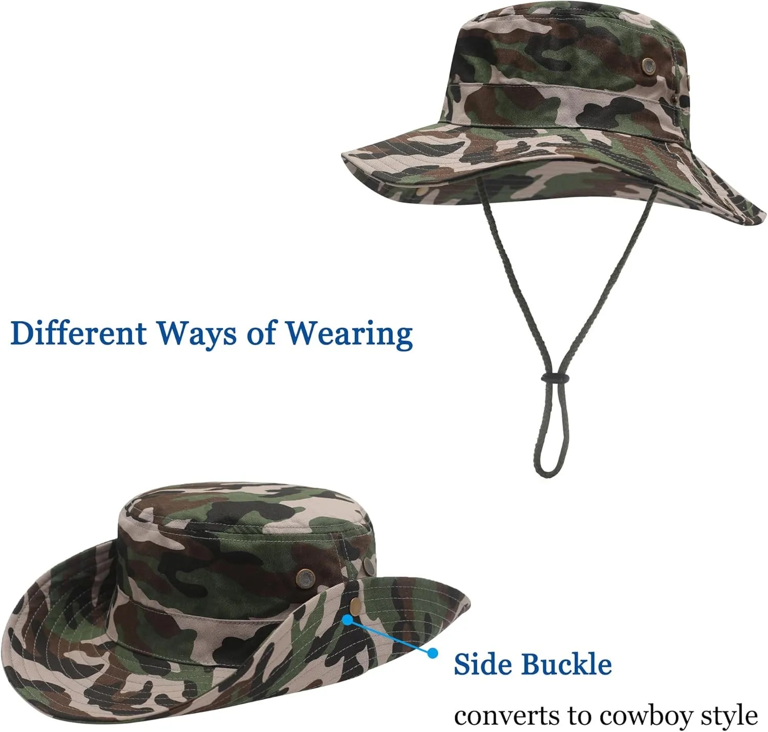 ZLYC Mens Waterproof Camo Sun Hat Wide Brim Packable Outdoor Mesh Fishing Bucket Hats